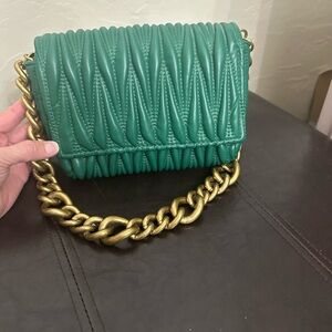 Montana West Green Quilted Mini Bag with Gold Chain